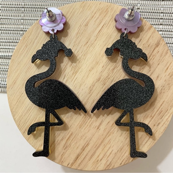 Christmas Earrings - Acrylic Pink Flamingo w Stainless Steel Stud Xmas Festive - Picture 3 of 6